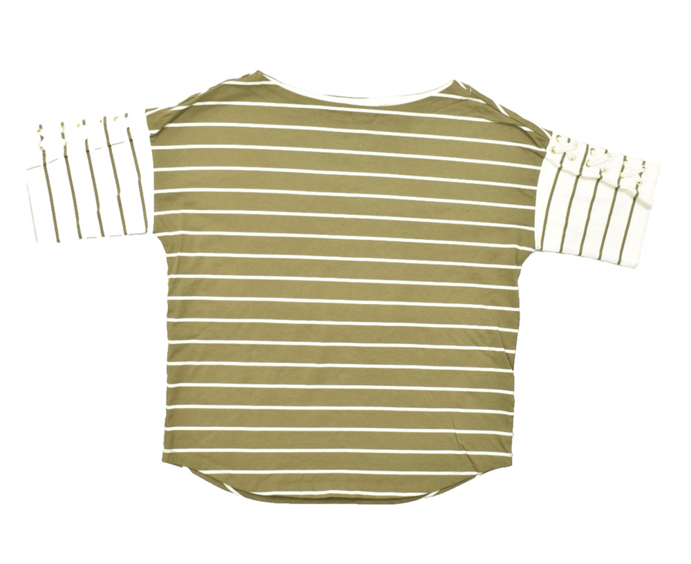 Lauren Ralph Lauren Striped Top Women's Size M Green & White Lace Up Boat Neck
